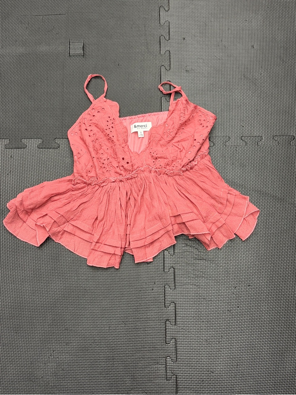 &merci Coral Eyelet Ruffle Camisole